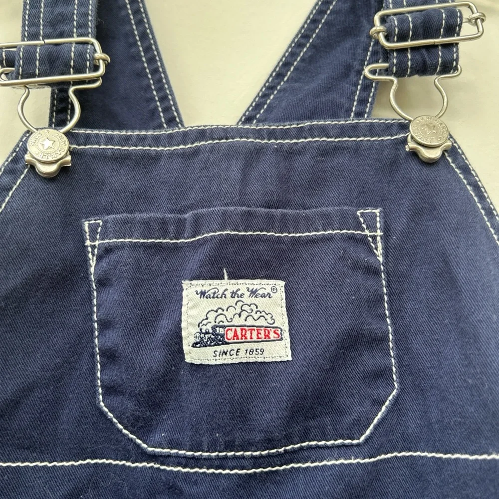 Vintage carters toddler boys Navy blue denim overalls white stitching #dungarees